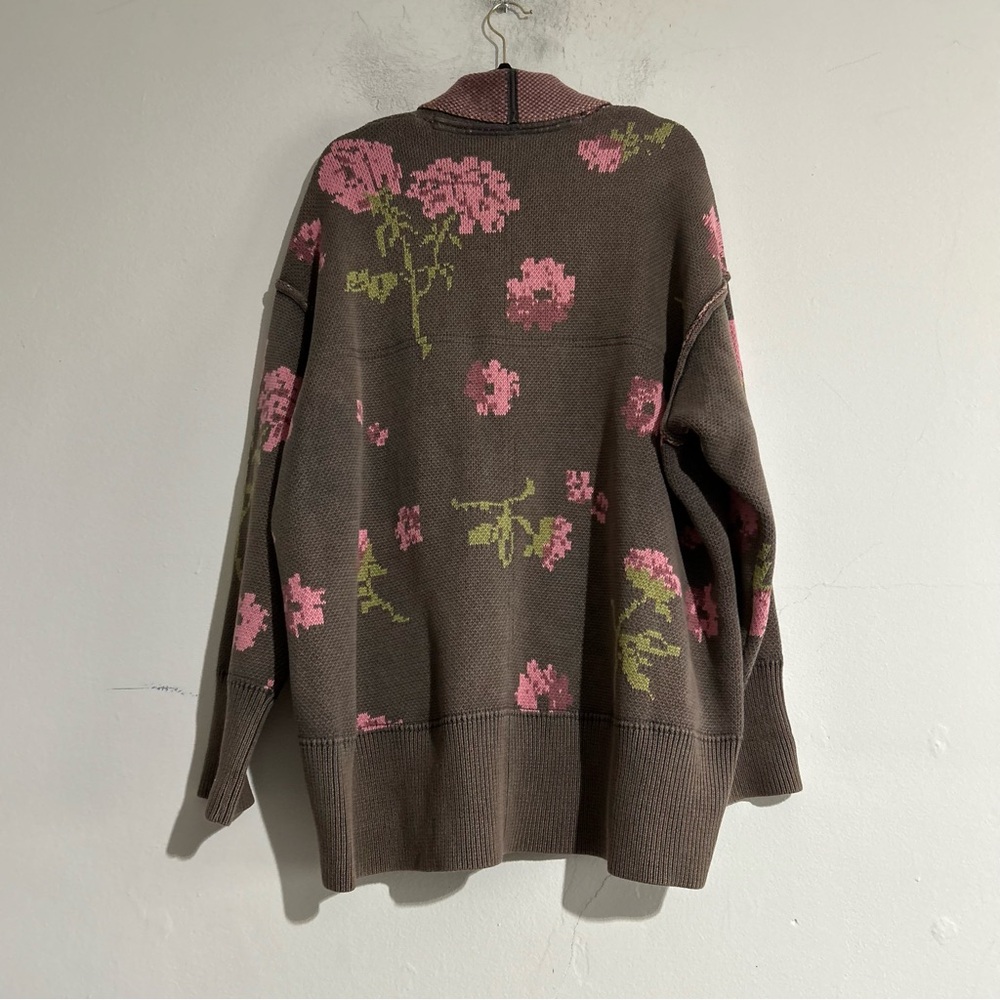 Free People Chamomile Floral Cotton Cardigan Sweater Oversized Medium - Picture 10 of 13